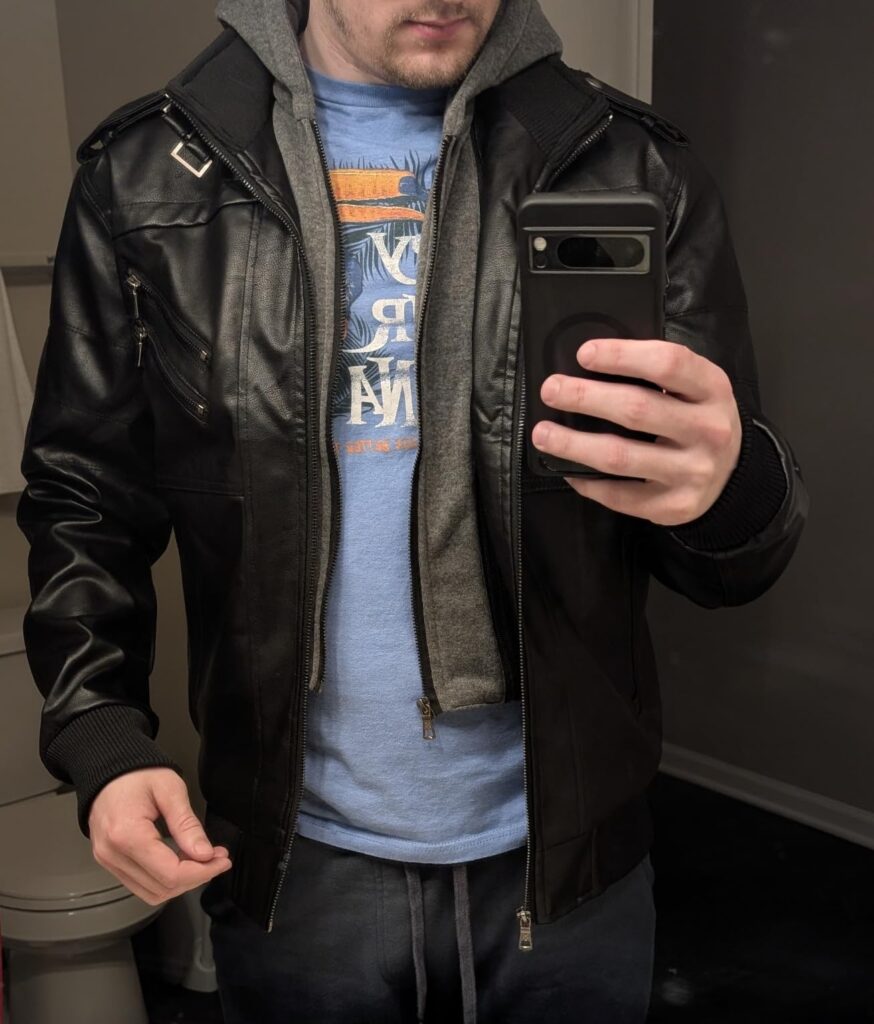 under a leather jacket